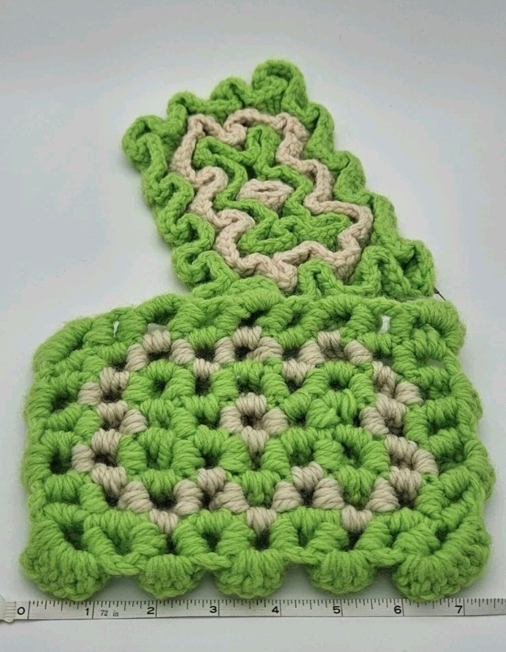 Handmade Lime Green Cream Crochet Potholders Hot Pads Star Granny Square Set